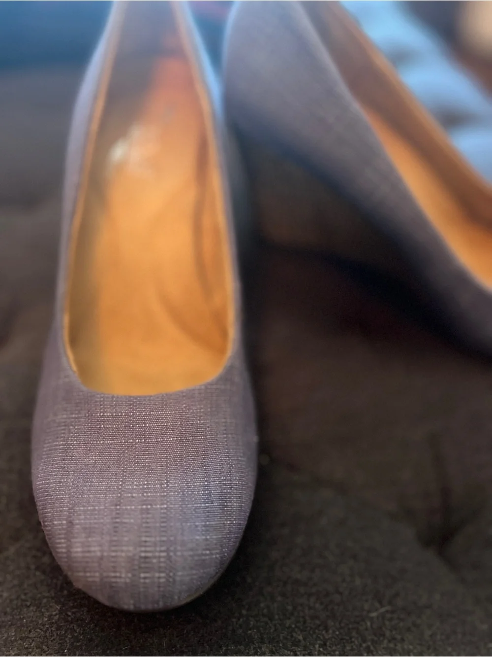 AEROSOLES Light Blue Denim Wedge Pumps with Woven Raffia Heel. Size 8.5